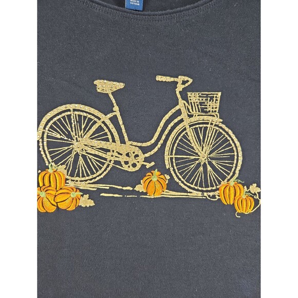 Karen Scott Plus 2X Shirt Autumn Harvest Bicycle Pumpkins Top Gold Bling Sparkle - Picture 3 of 12
